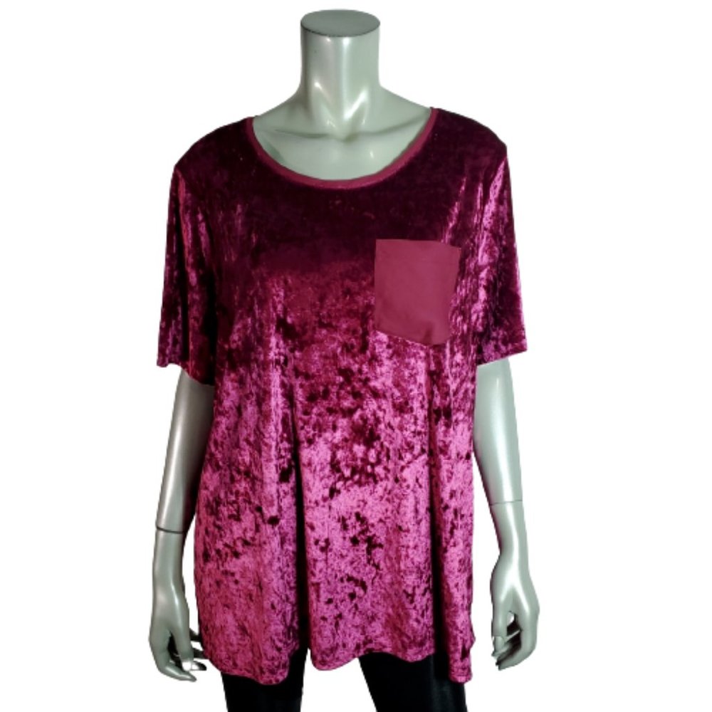 Evri Top Plus Size 1X Crushed Velvet Pocket Stretch Pullover Casual‎ Pink NWT